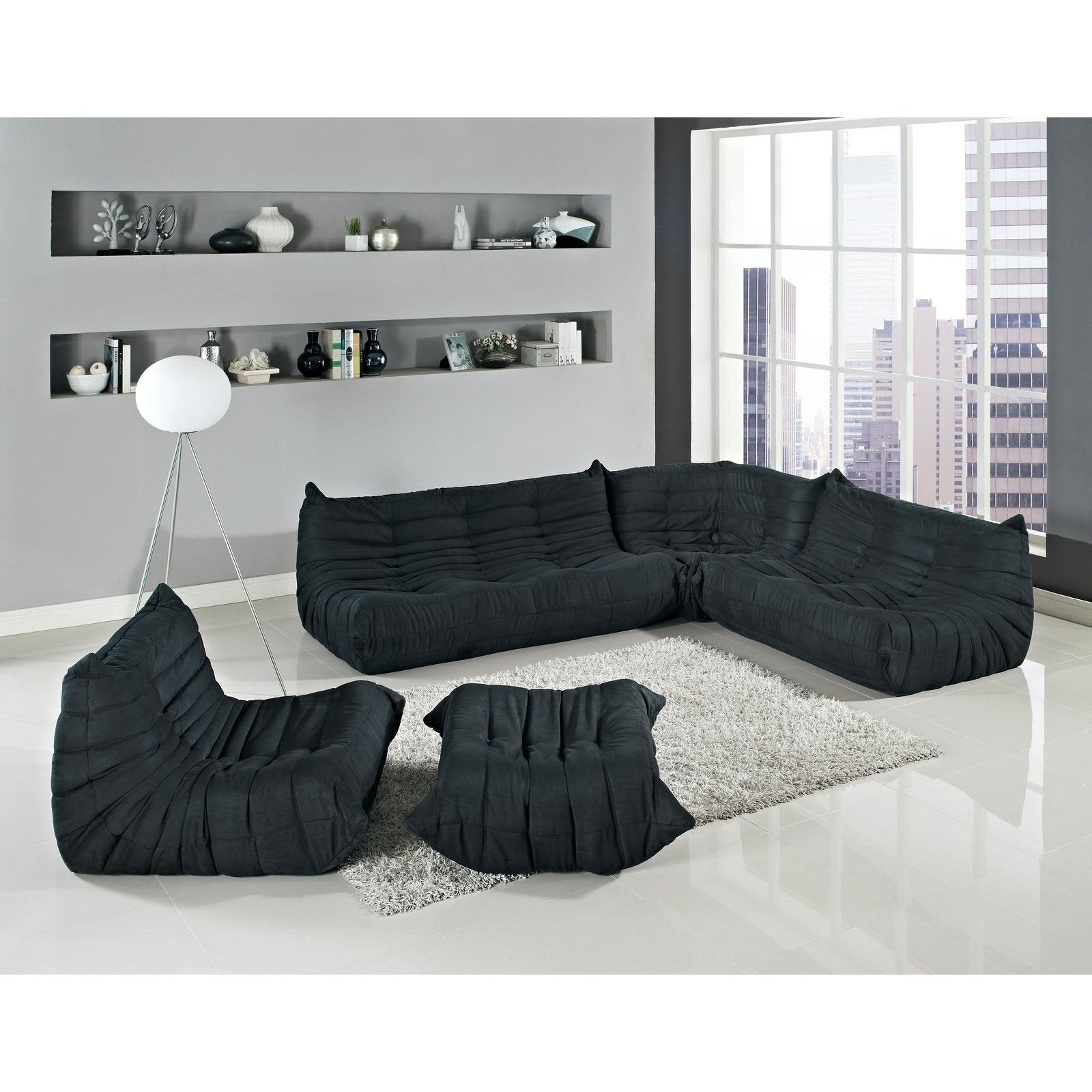 Modway Waverunner Memory Foam Sectional Sofa In Black